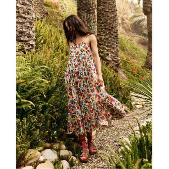 💕THE GREAT💕 The Dainty Dress ~ Midi 100% Cotton Tropical Floral Large L NWT - Picture 3 of 16